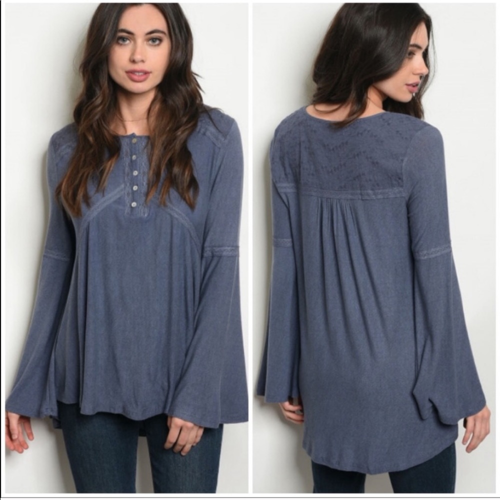 Navy Bell Sleeve Lace Detail Dress